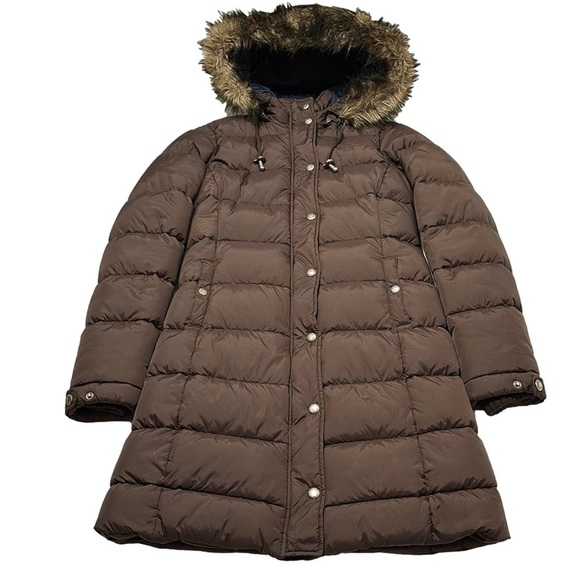 Abercrombie & Fitch Down Coat, Size S, Brown with Navy Lining - Picture 1 of 12
